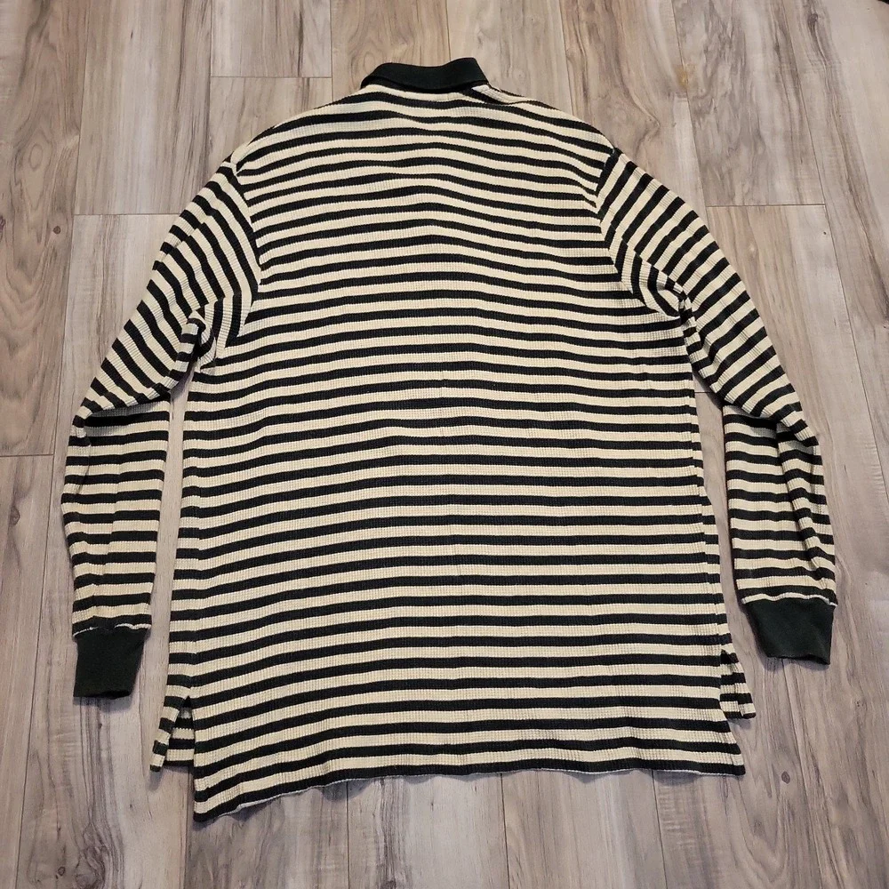 Polo Sport Ralph Lauren Shirt Mens Large Green Striped Waffle Knit Pullover VGT